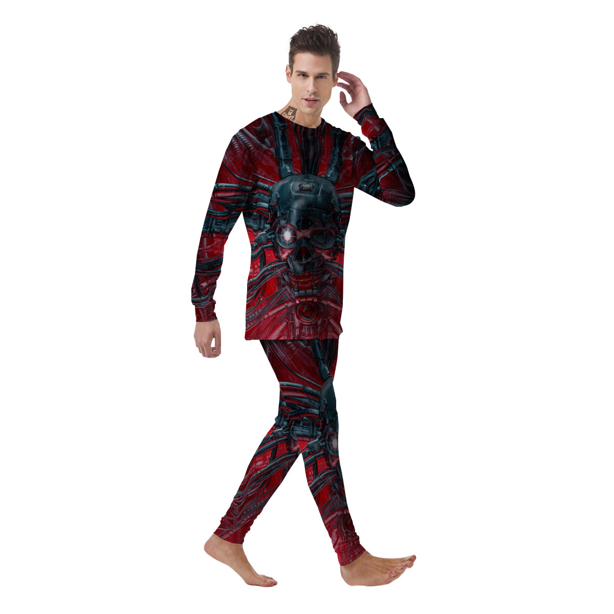 Robotic Skull Print Men's Pajamas-grizzshop