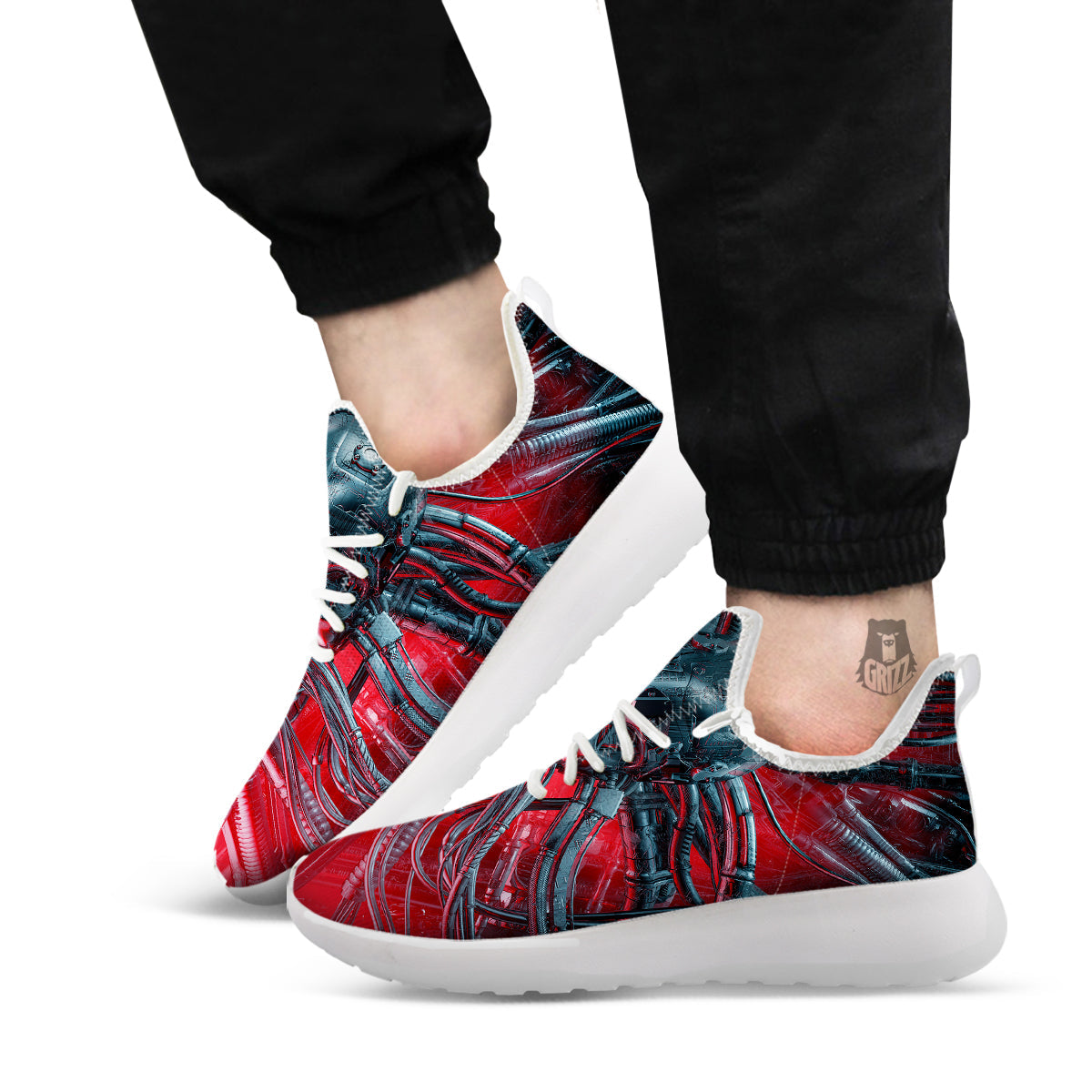 Robotic Skull Print White Athletic Shoes-grizzshop