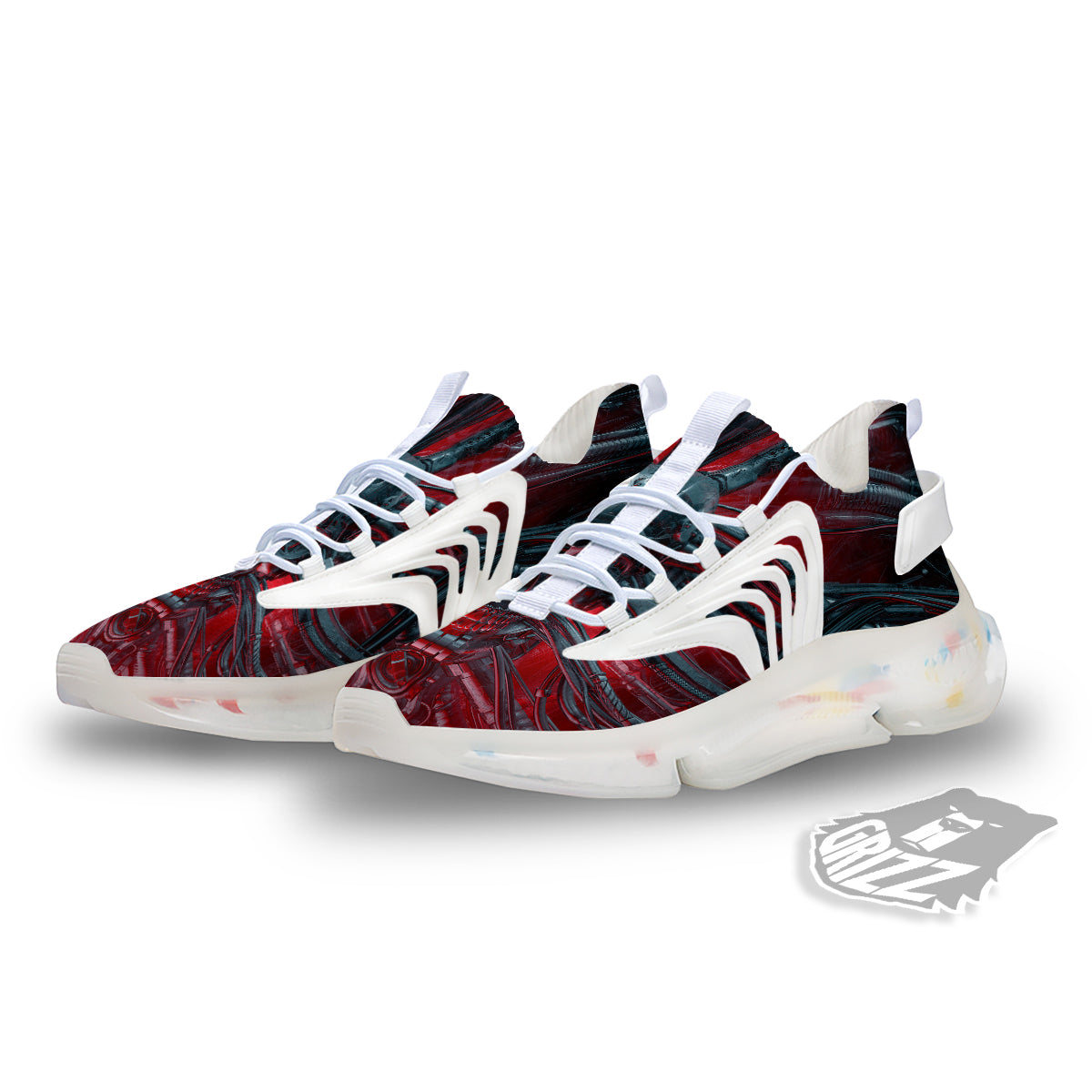 Robotic Skull Print White Gym Shoes-grizzshop