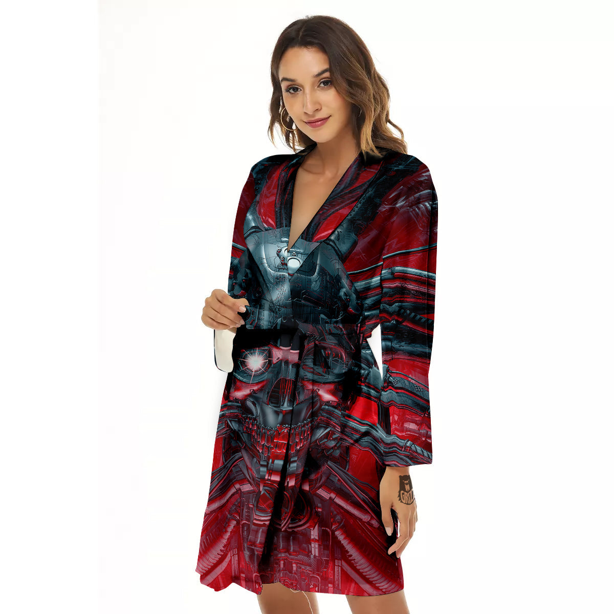 Robotic Skull Print Women's Robe-grizzshop