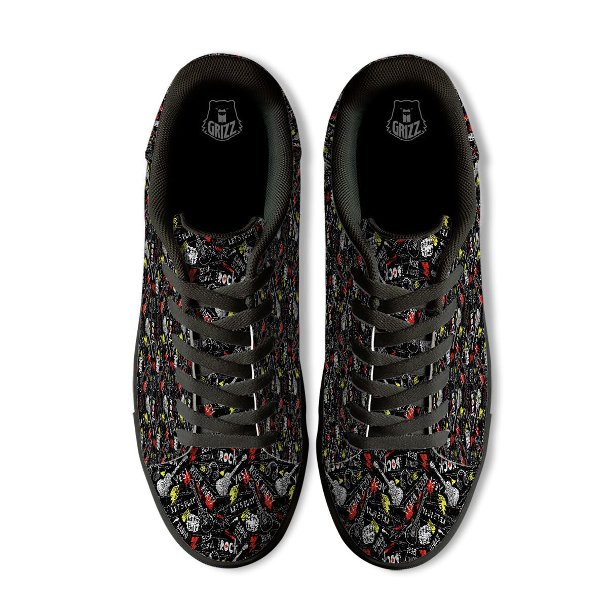 Rock And Roll Grunge Print Pattern Black Low Top Sneakers-grizzshop
