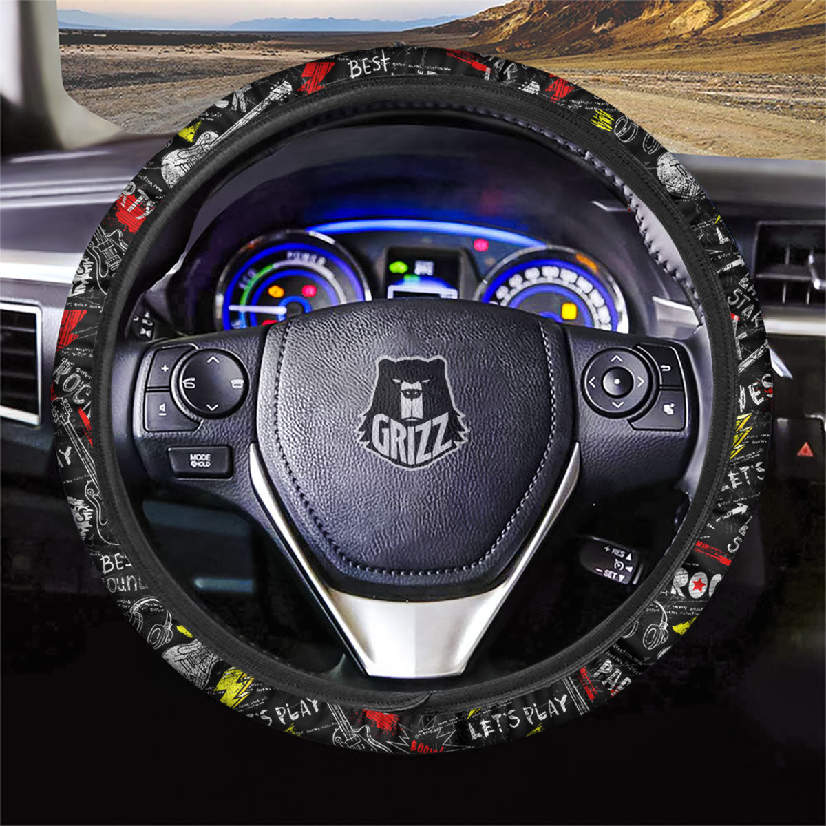 Rock And Roll Grunge Print Pattern Car Steering Wheel Cover-grizzshop