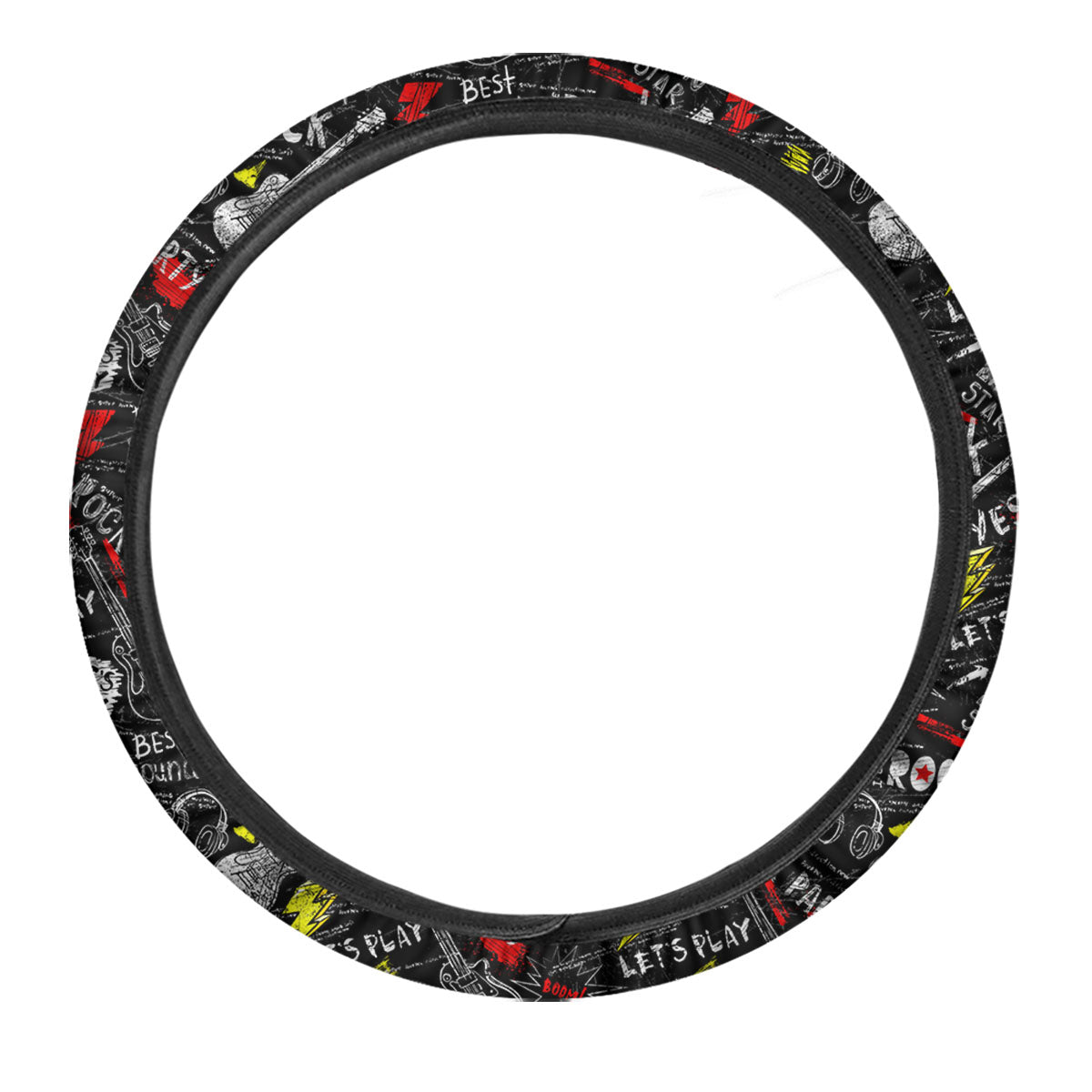 Rock And Roll Grunge Print Pattern Car Steering Wheel Cover-grizzshop