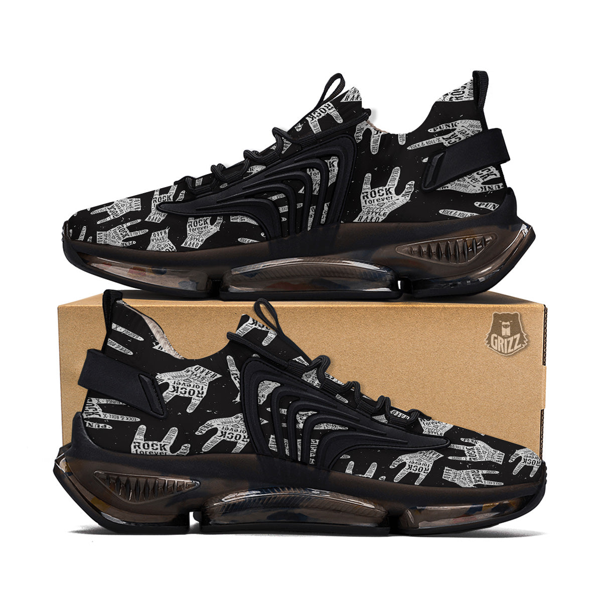 Rock And Roll Vintage Style Print Pattern Black Gym Shoes-grizzshop