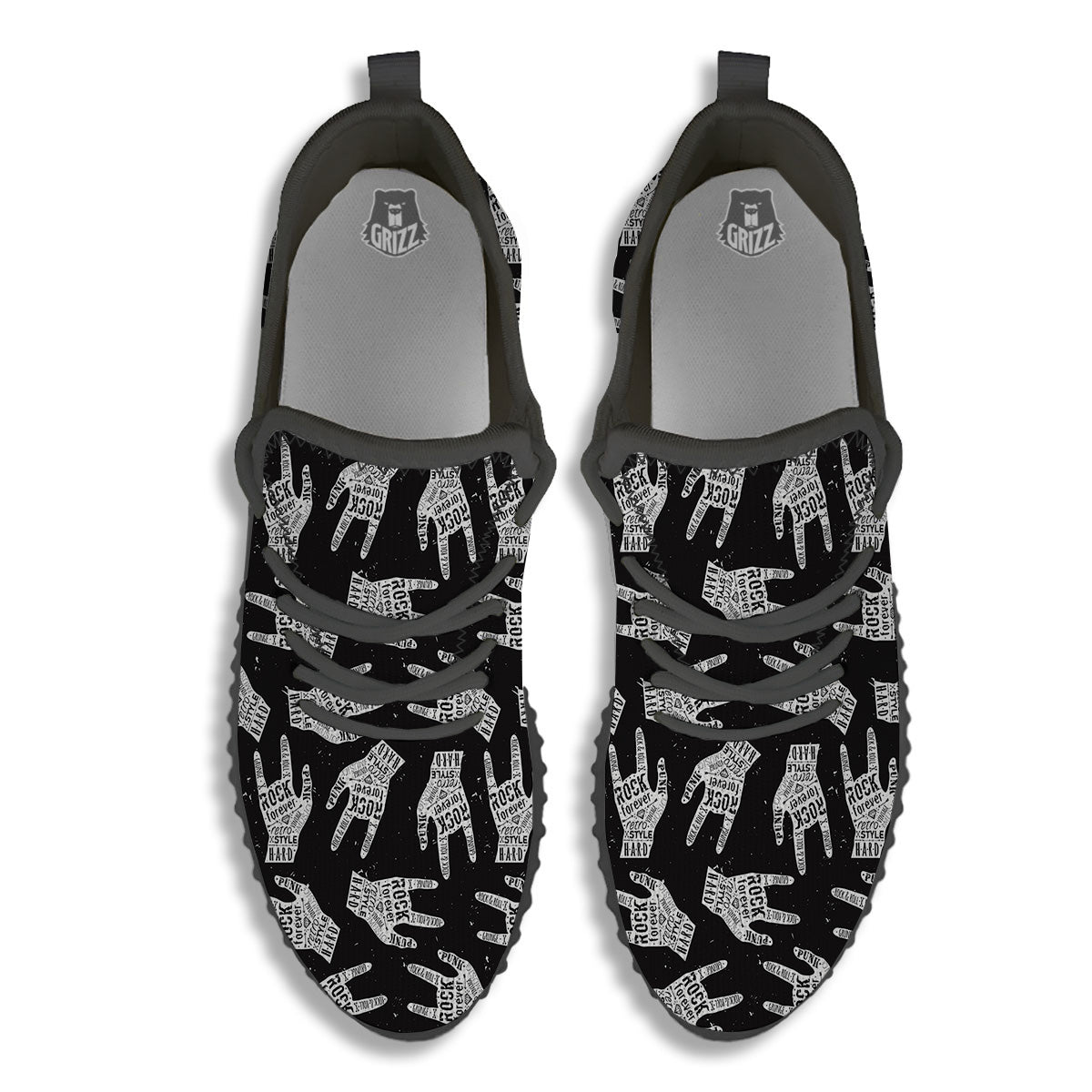 Rock And Roll Vintage Style Print Pattern Black Walking Shoes-grizzshop