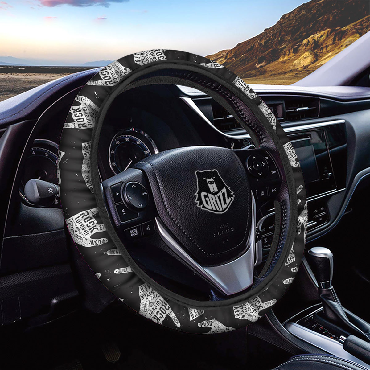 Rock And Roll Vintage Style Print Pattern Car Steering Wheel Cover-grizzshop