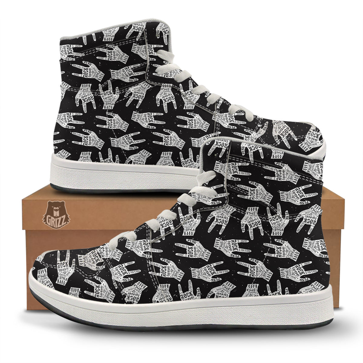 Rock And Roll Vintage Style Print Pattern High Top Sneakers-grizzshop
