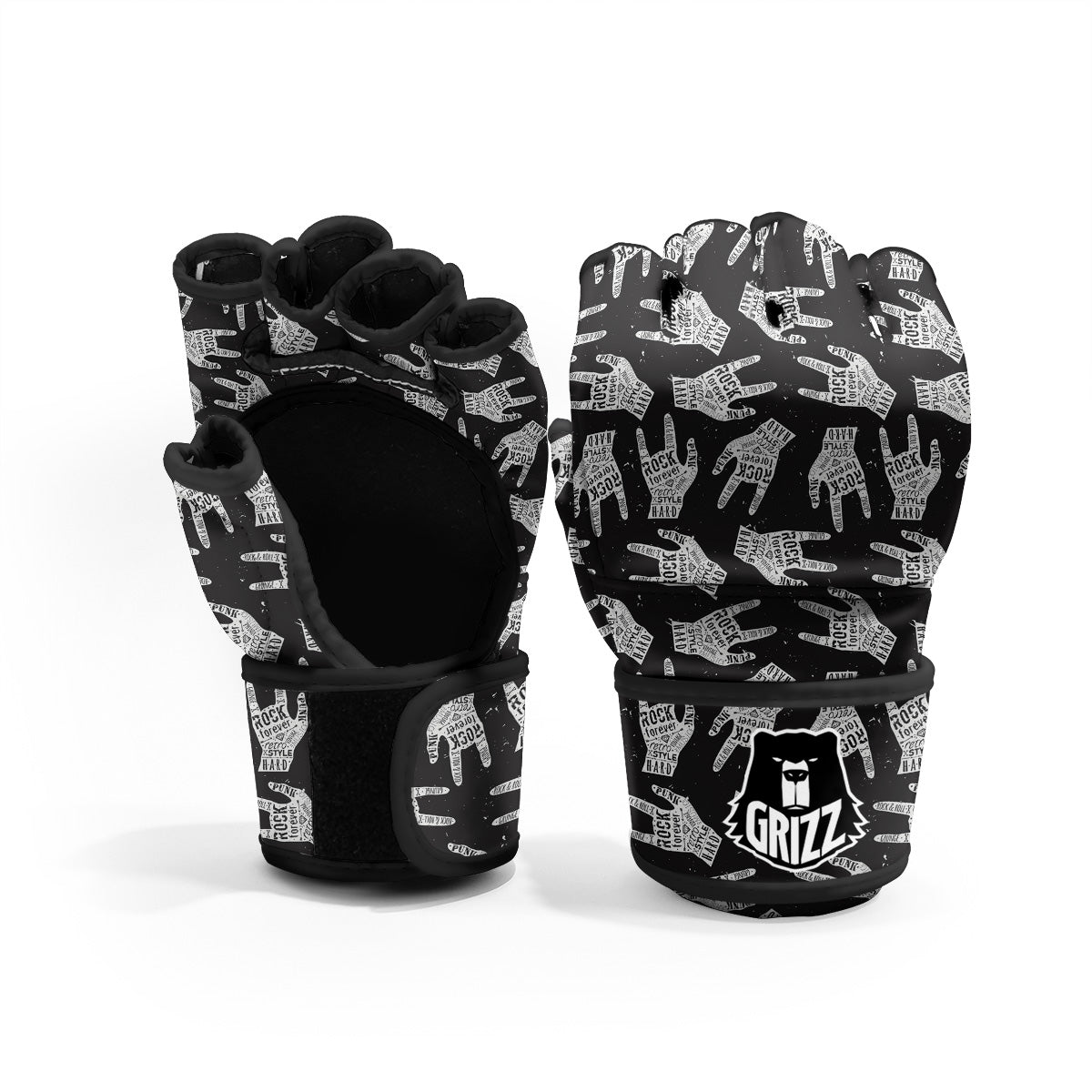 Rock And Roll Vintage Style Print Pattern MMA Gloves-grizzshop