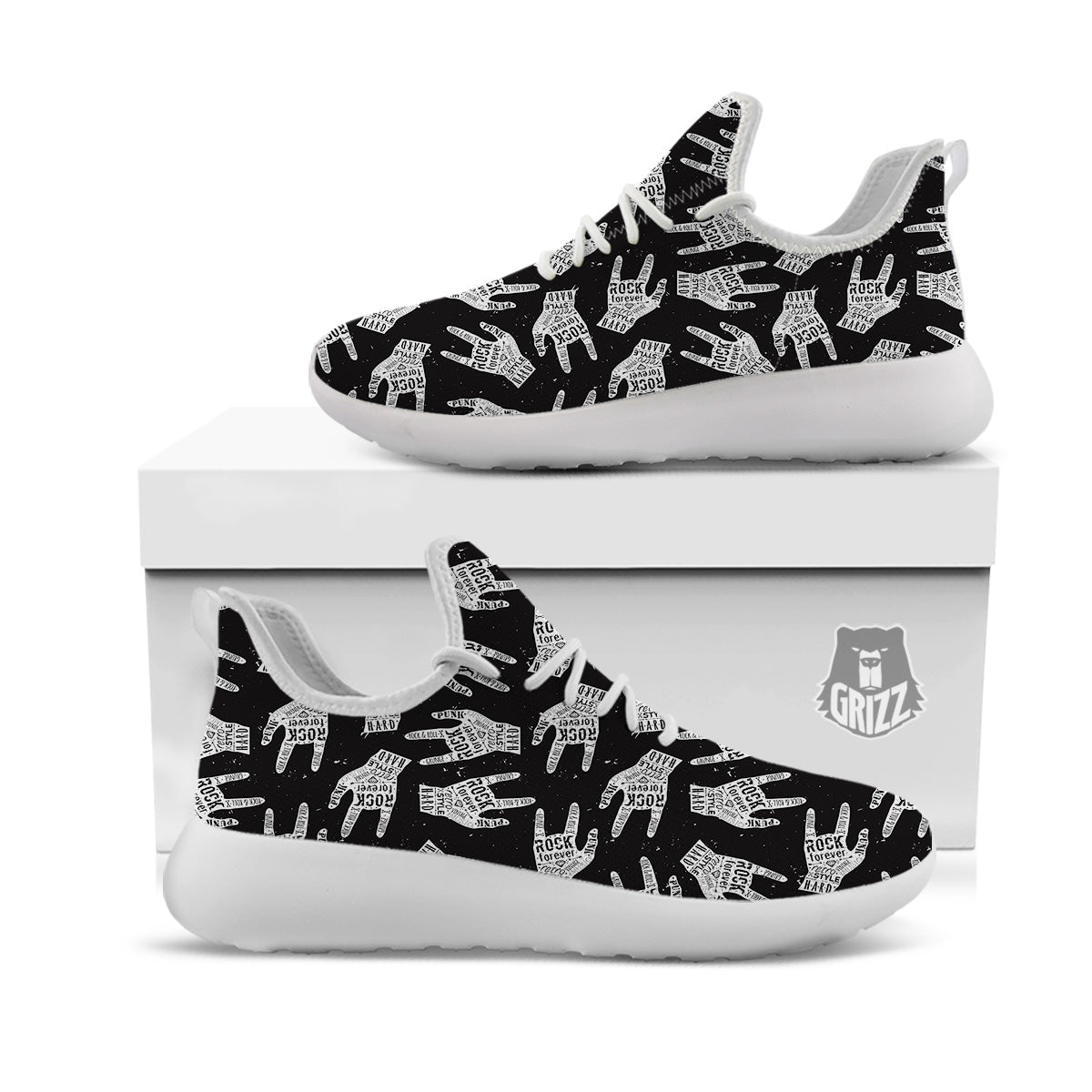 Rock And Roll Vintage Style Print Pattern White Athletic Shoes-grizzshop