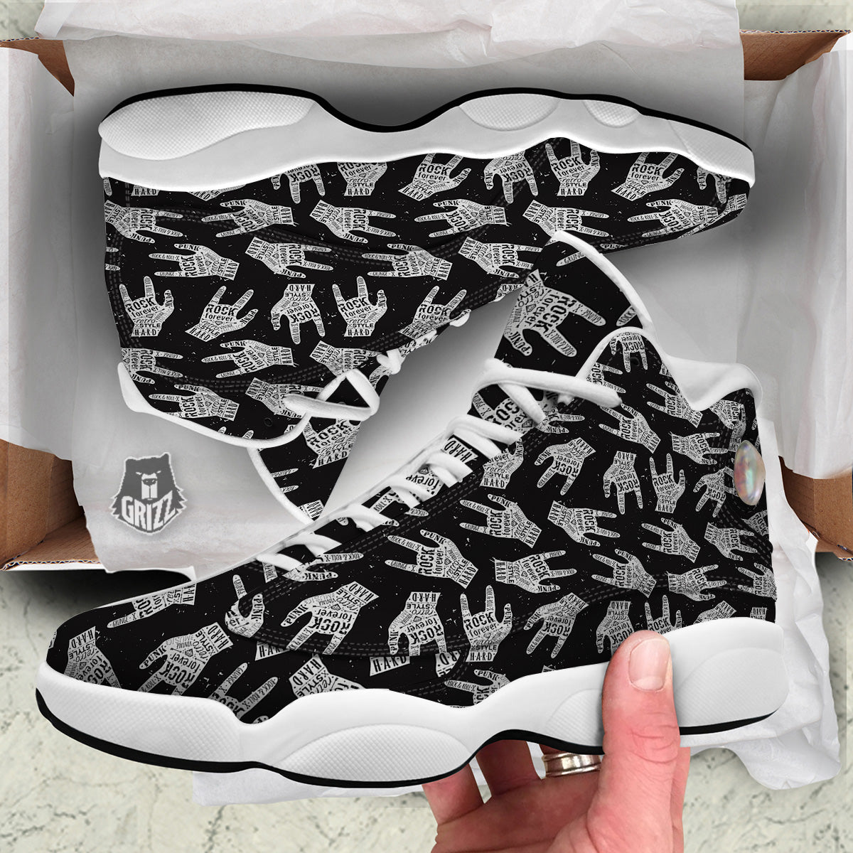 Rock And Roll Vintage Style Print Pattern White Basketball Shoes-grizzshop