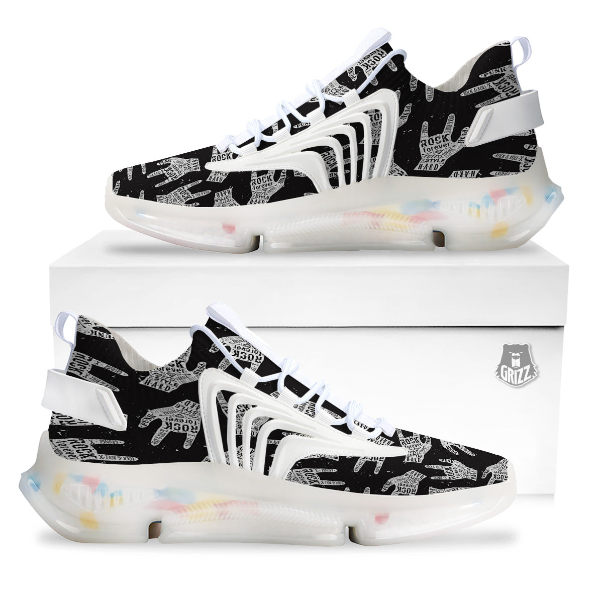 Rock And Roll Vintage Style Print Pattern White Gym Shoes-grizzshop