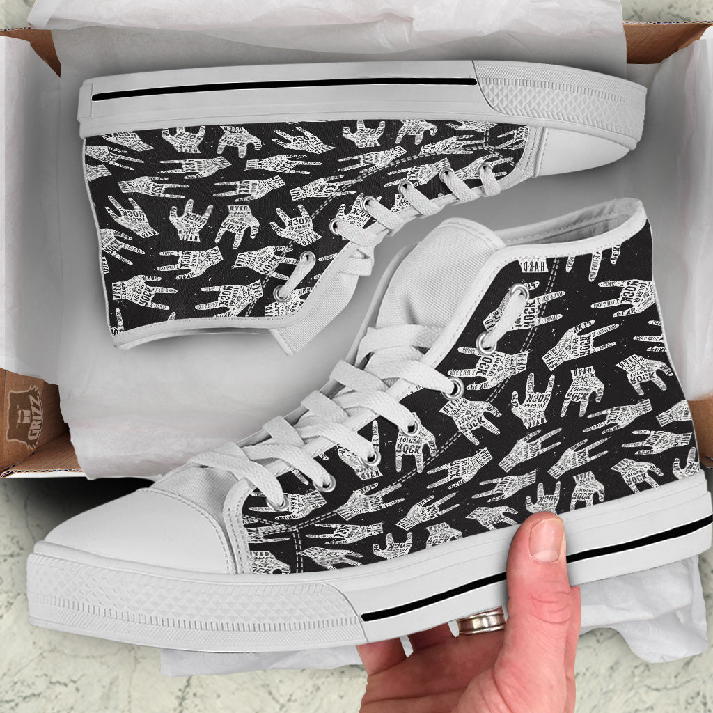 Rock And Roll Vintage Style Print Pattern White High Top Shoes-grizzshop