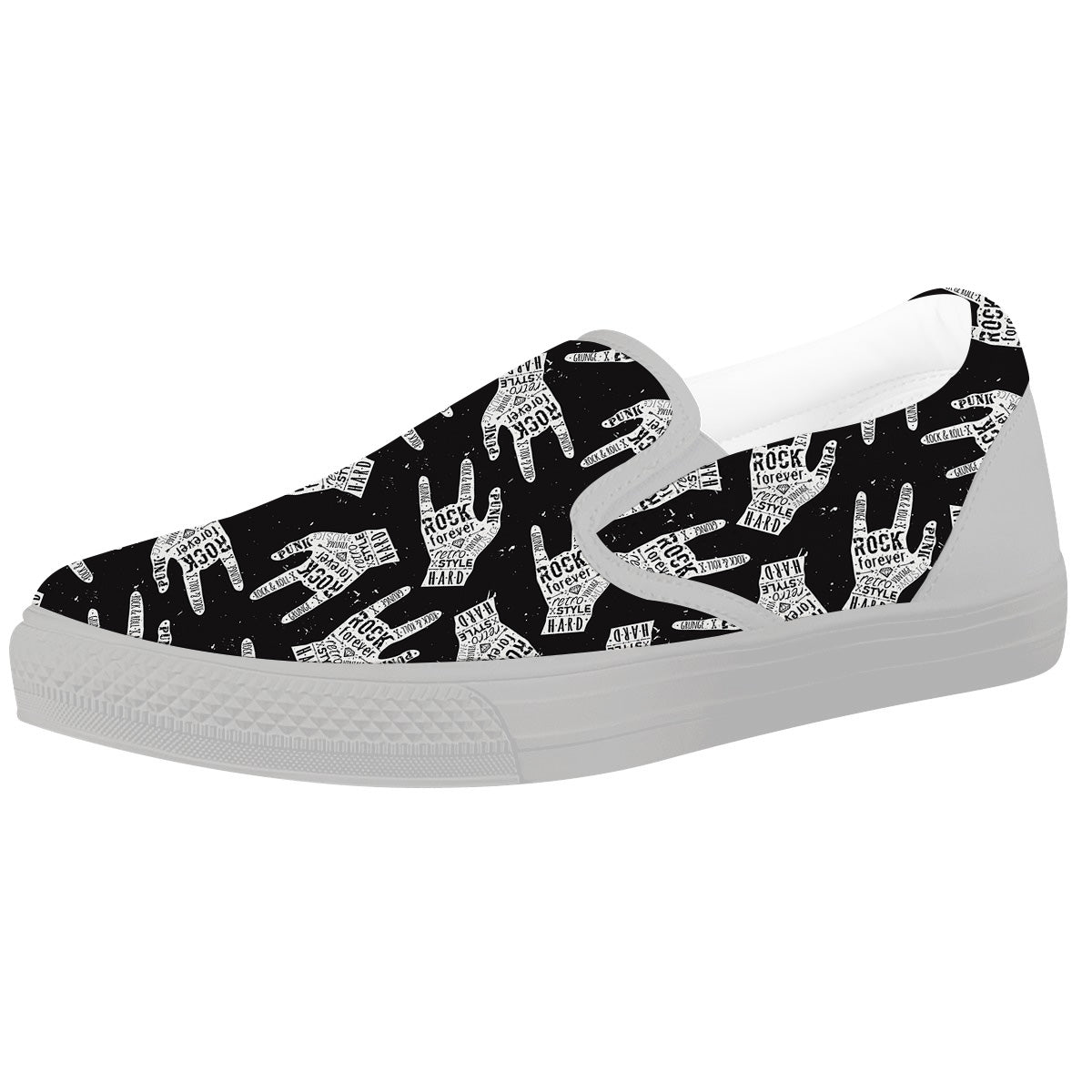 Rock And Roll Vintage Style Print Pattern White Slip On Shoes-grizzshop