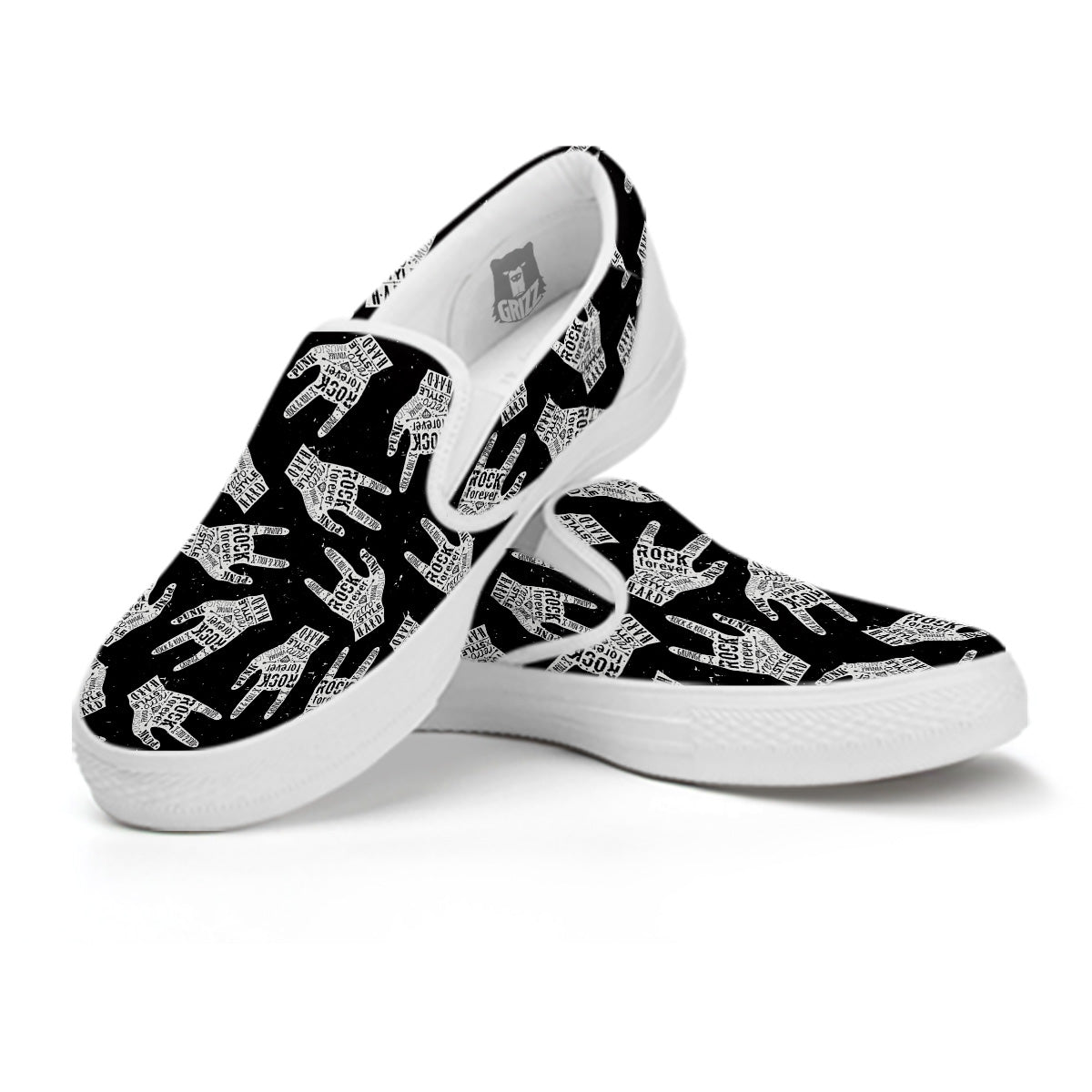 Rock And Roll Vintage Style Print Pattern White Slip On Shoes-grizzshop