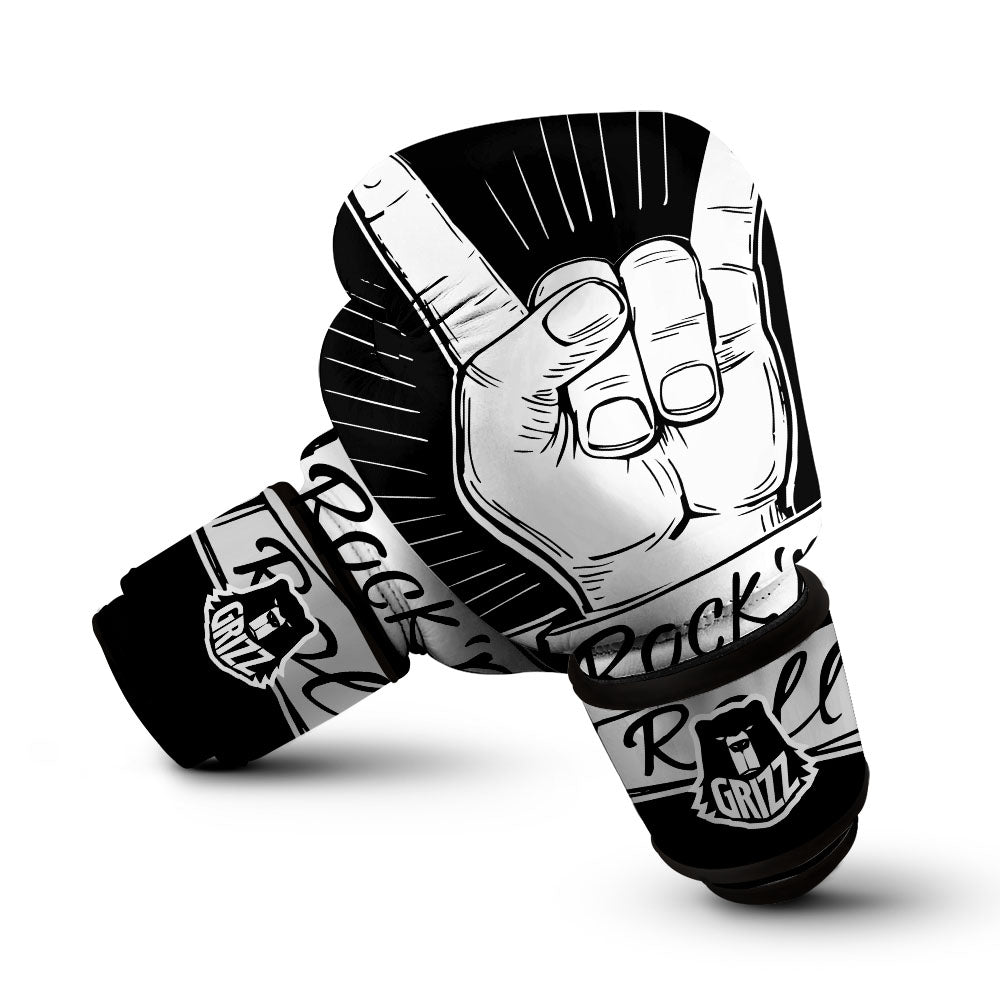Rock And Roll White And Black Print Boxing Gloves-grizzshop