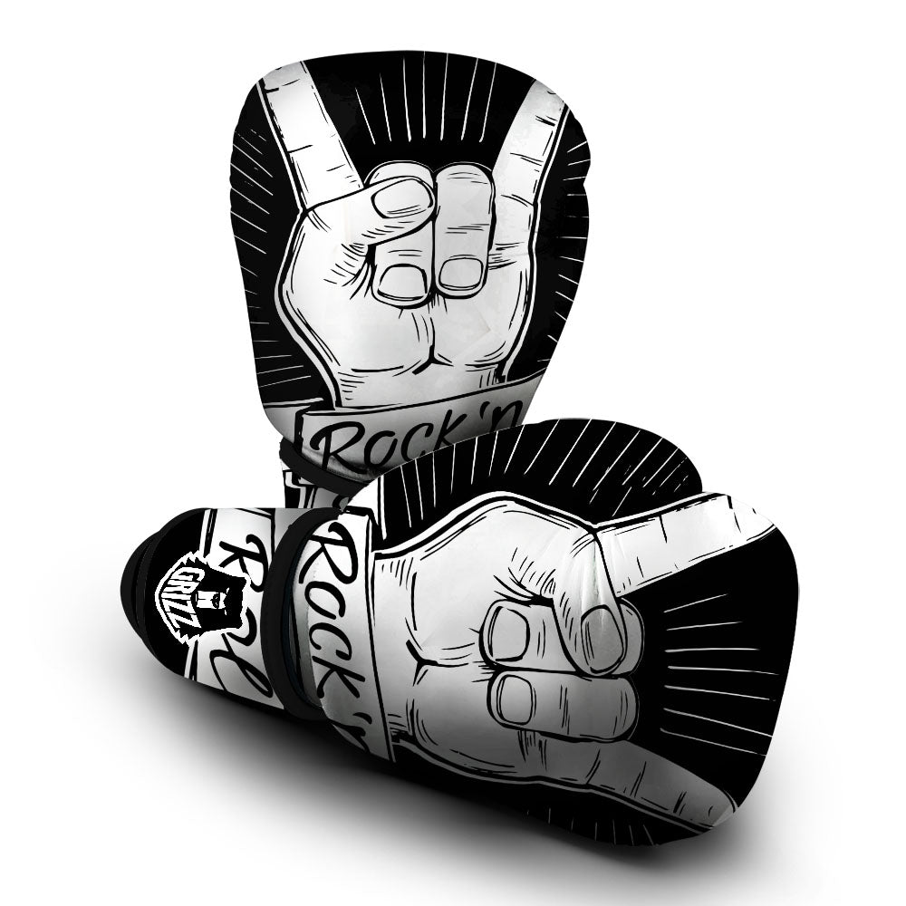 Rock And Roll White And Black Print Boxing Gloves-grizzshop