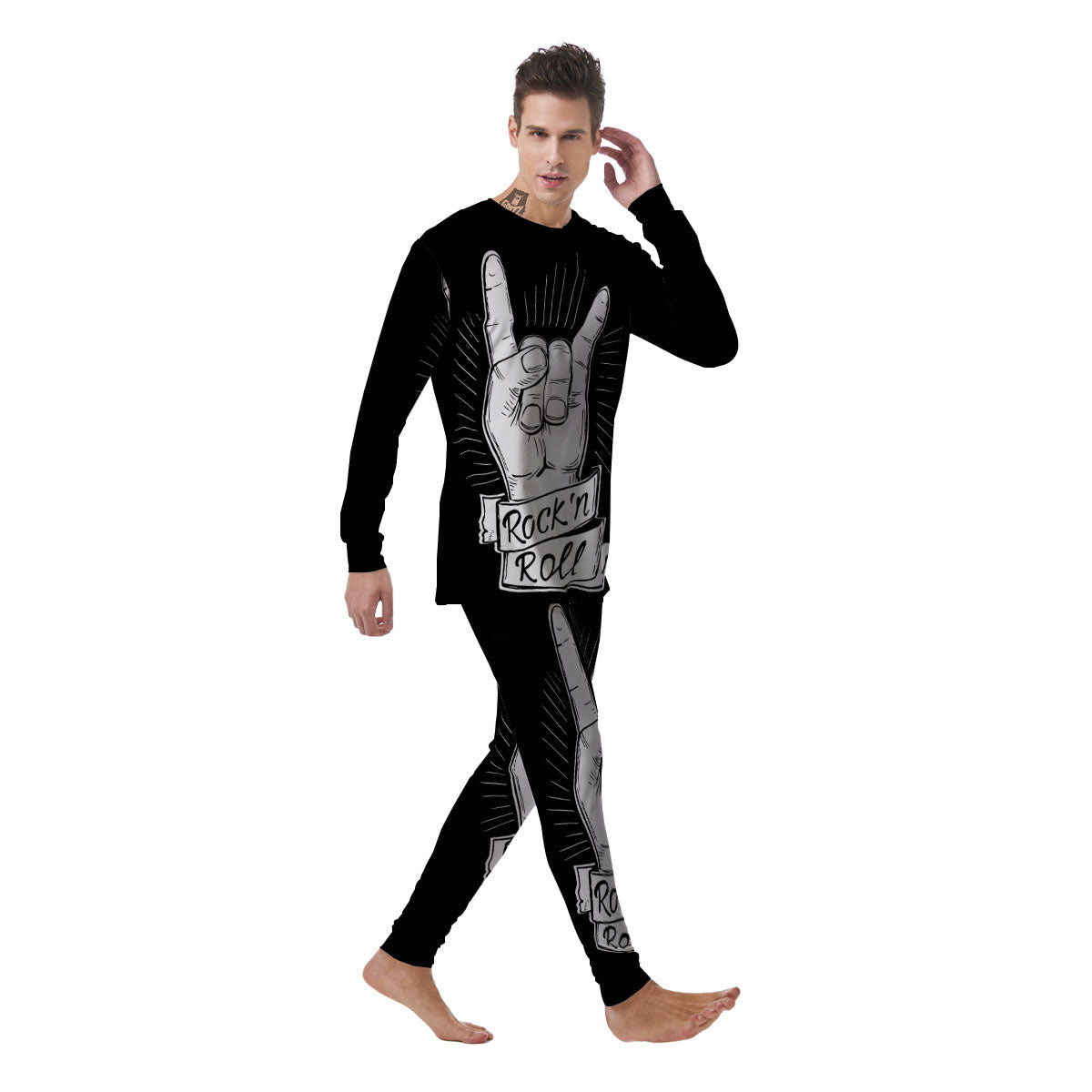 Rock And Roll White And Black Print Men's Pajamas-grizzshop