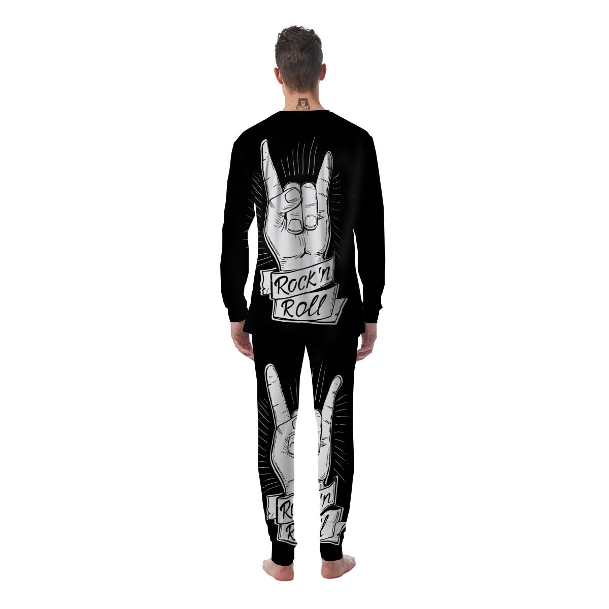 Rock And Roll White And Black Print Men's Pajamas-grizzshop