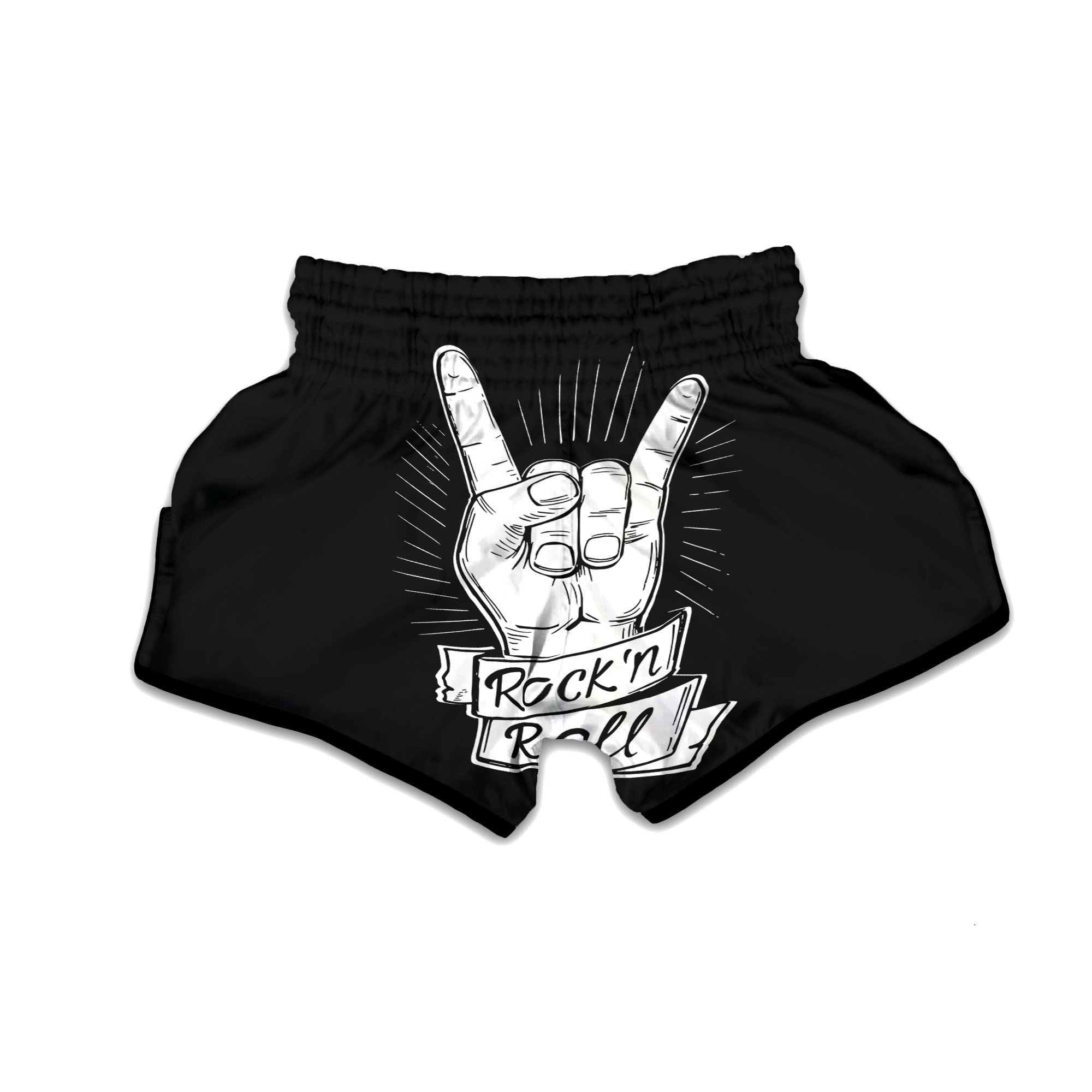 Rock And Roll White And Black Print Muay Thai Boxing Shorts-grizzshop