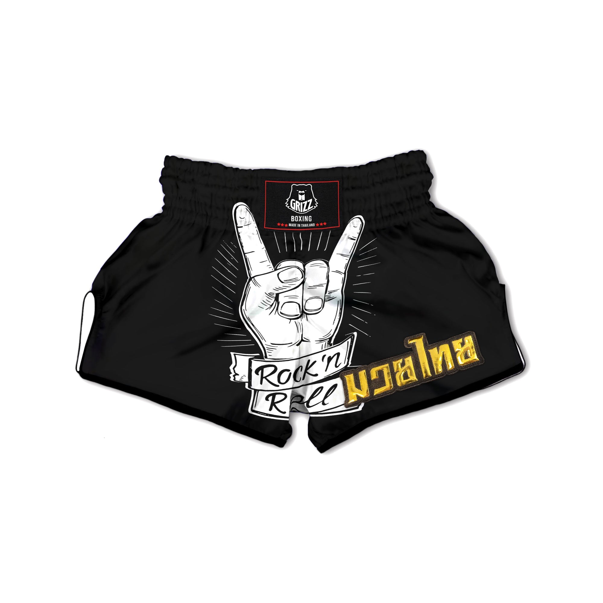 Rock And Roll White And Black Print Muay Thai Boxing Shorts-grizzshop