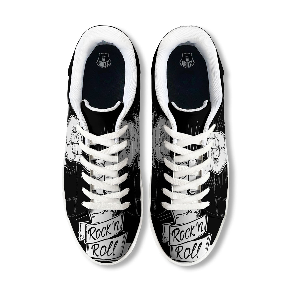 Rock And Roll White And Black Print White Low Top Sneakers-grizzshop