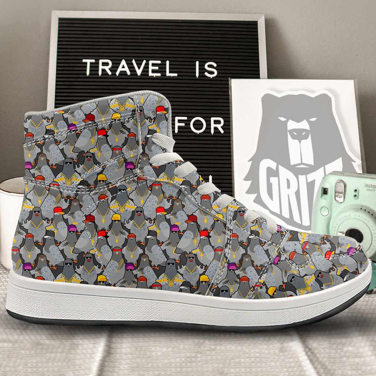 Rock Drove Gangster Print Pattern High Top Sneakers-grizzshop