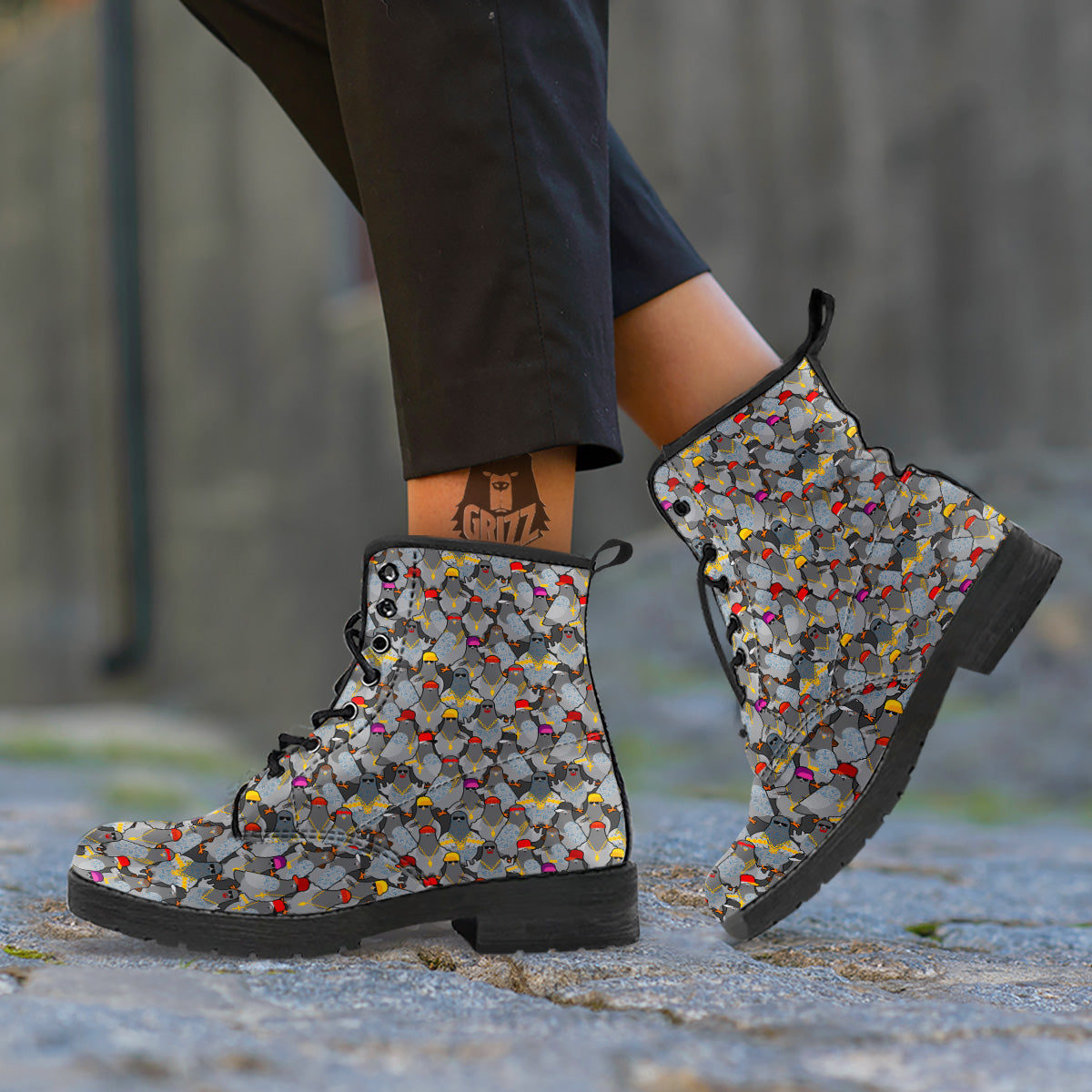 Rock Drove Gangster Print Pattern Leather Boots-grizzshop