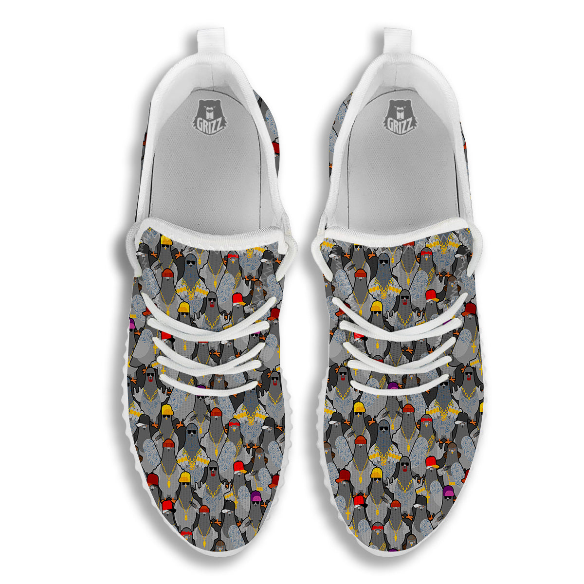 Rock Drove Gangster Print Pattern White Walking Shoes-grizzshop