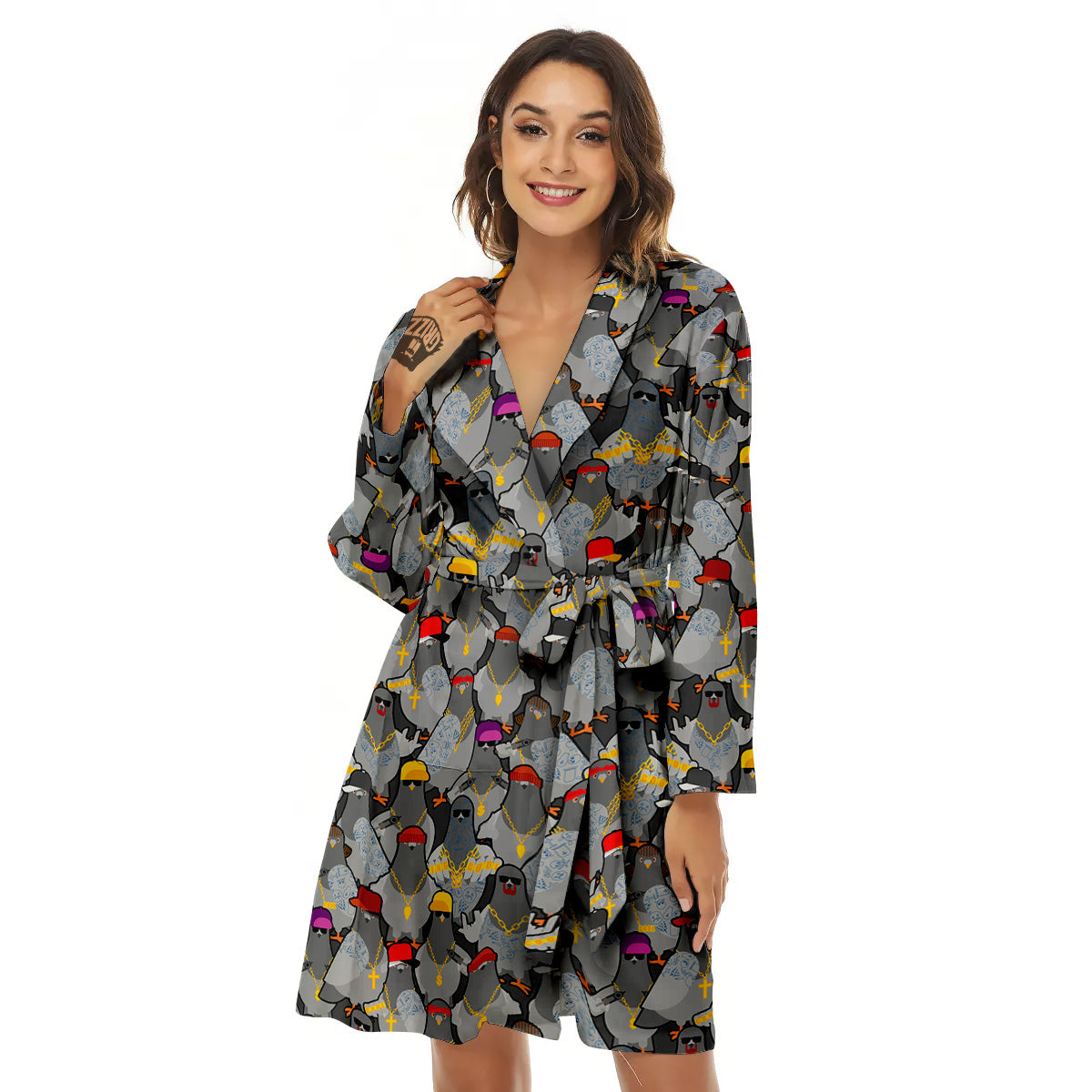 Rock Drove Gangster Print Pattern Women's Robe-grizzshop