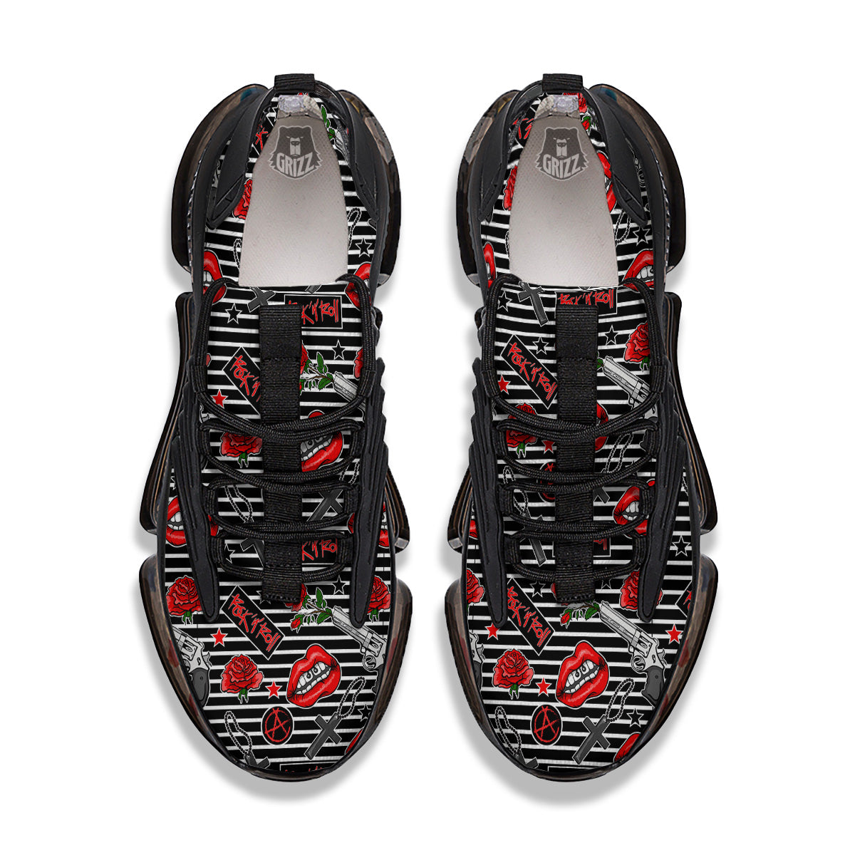 Rock’N’Roll Stiped Black White Print Pattern Black Gym Shoes-grizzshop