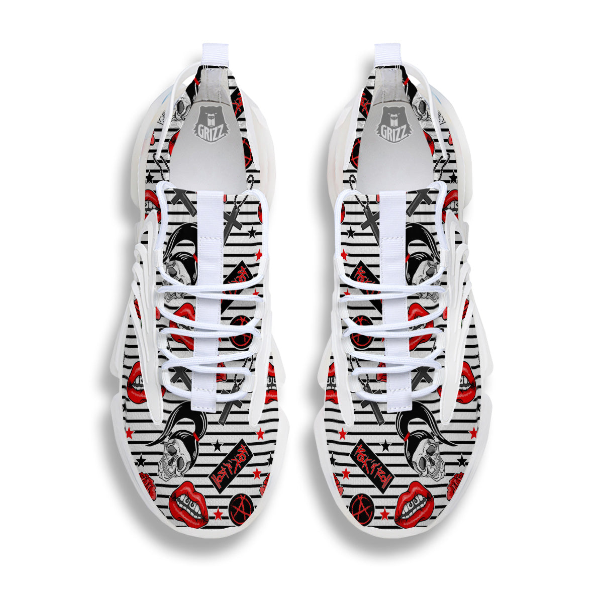 Rock’N’Roll Stiped White Black Print Pattern White Gym Shoes-grizzshop