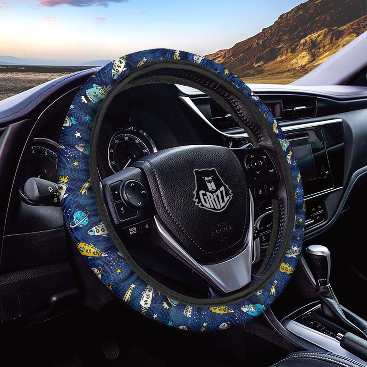 Rocket Doodle Print Pattern Car Steering Wheel Cover-grizzshop