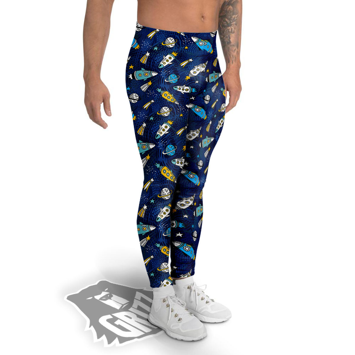 Rocket Doodle Print Pattern Men's Leggings-grizzshop