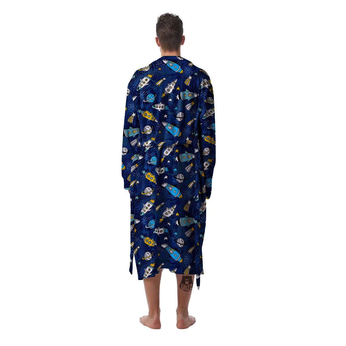 Rocket Doodle Print Pattern Men's Robe-grizzshop