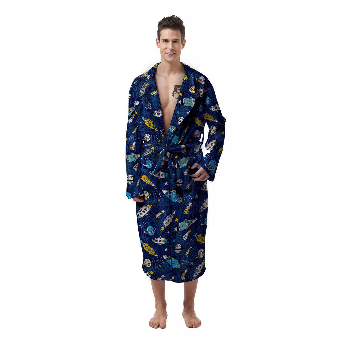 Rocket Doodle Print Pattern Men's Robe-grizzshop