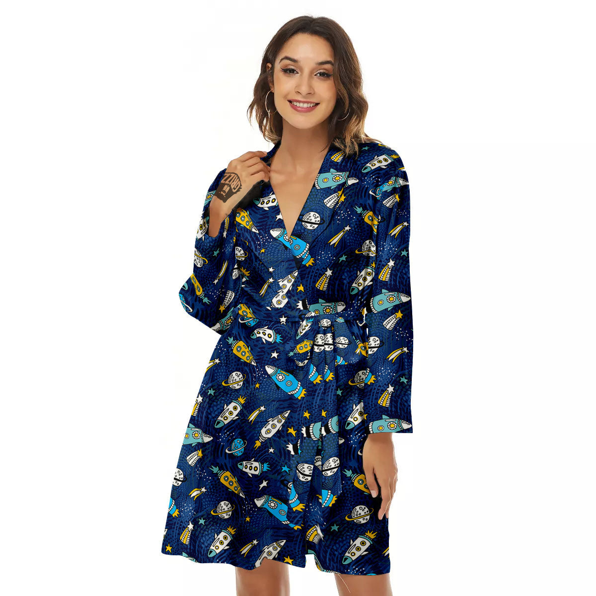 Rocket Doodle Print Pattern Women's Robe-grizzshop