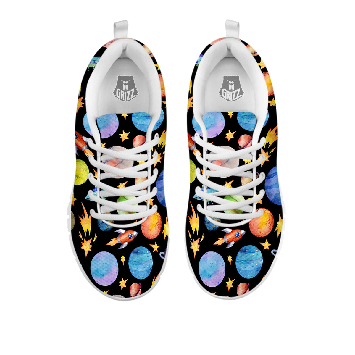 Rocket Watercolor Print Pattern White Sneaker-grizzshop