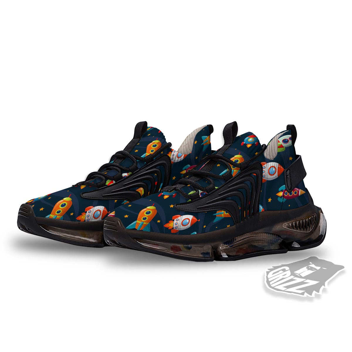 Rockets Space Print Pattern Black Gym Shoes-grizzshop