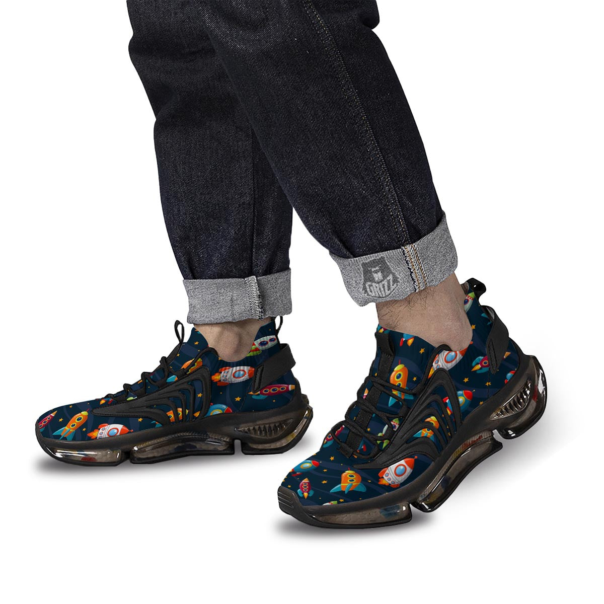 Rockets Space Print Pattern Black Gym Shoes-grizzshop