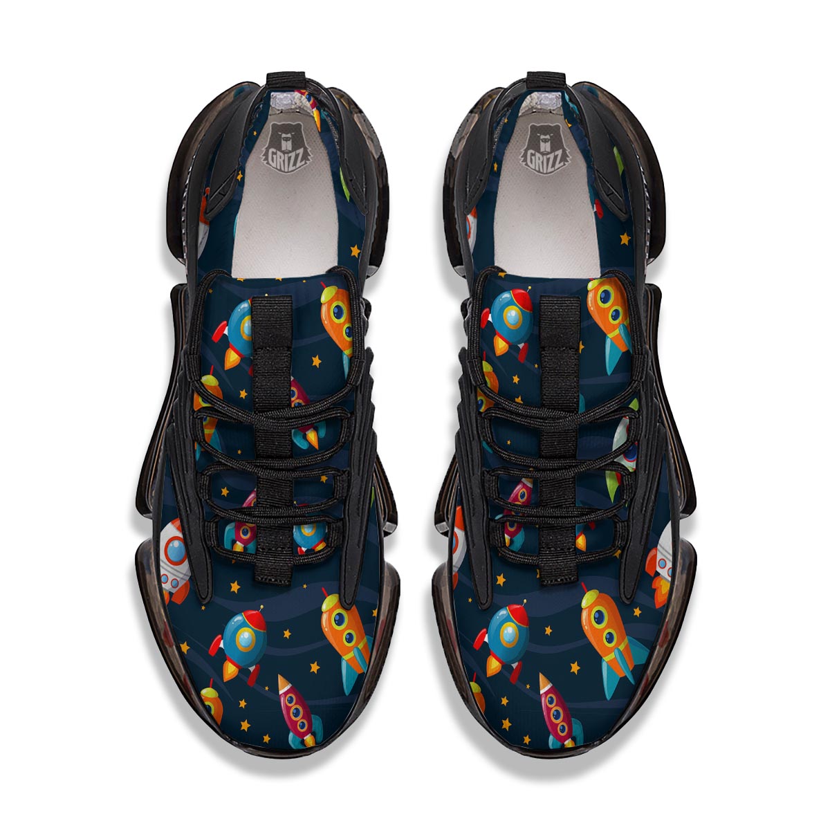 Rockets Space Print Pattern Black Gym Shoes-grizzshop