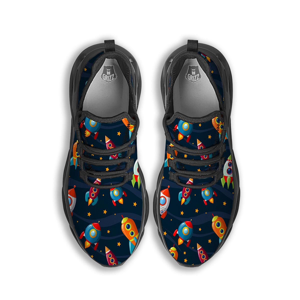 Rockets Space Print Pattern Black Running Shoes-grizzshop
