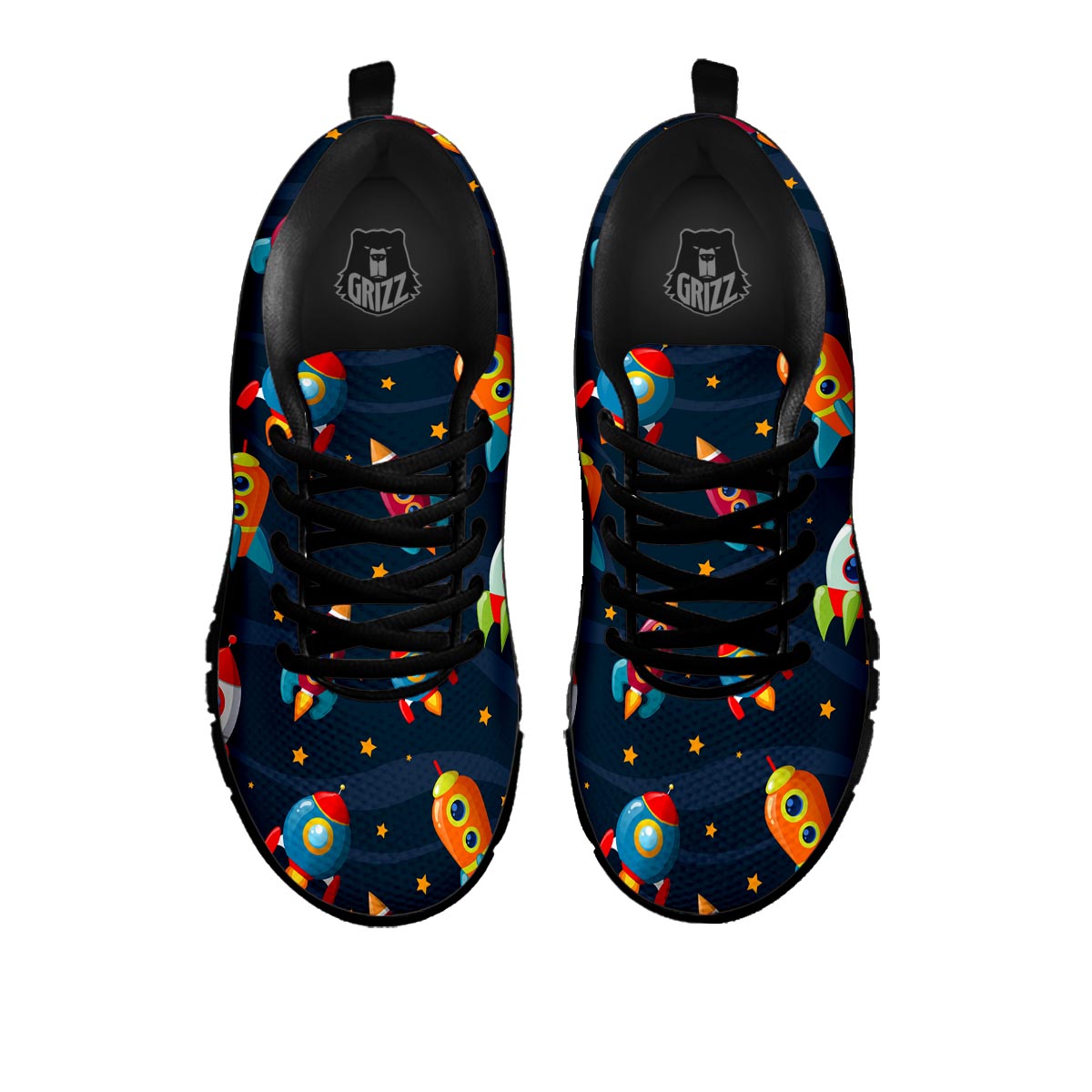 Rockets Space Print Pattern Black Sneaker-grizzshop