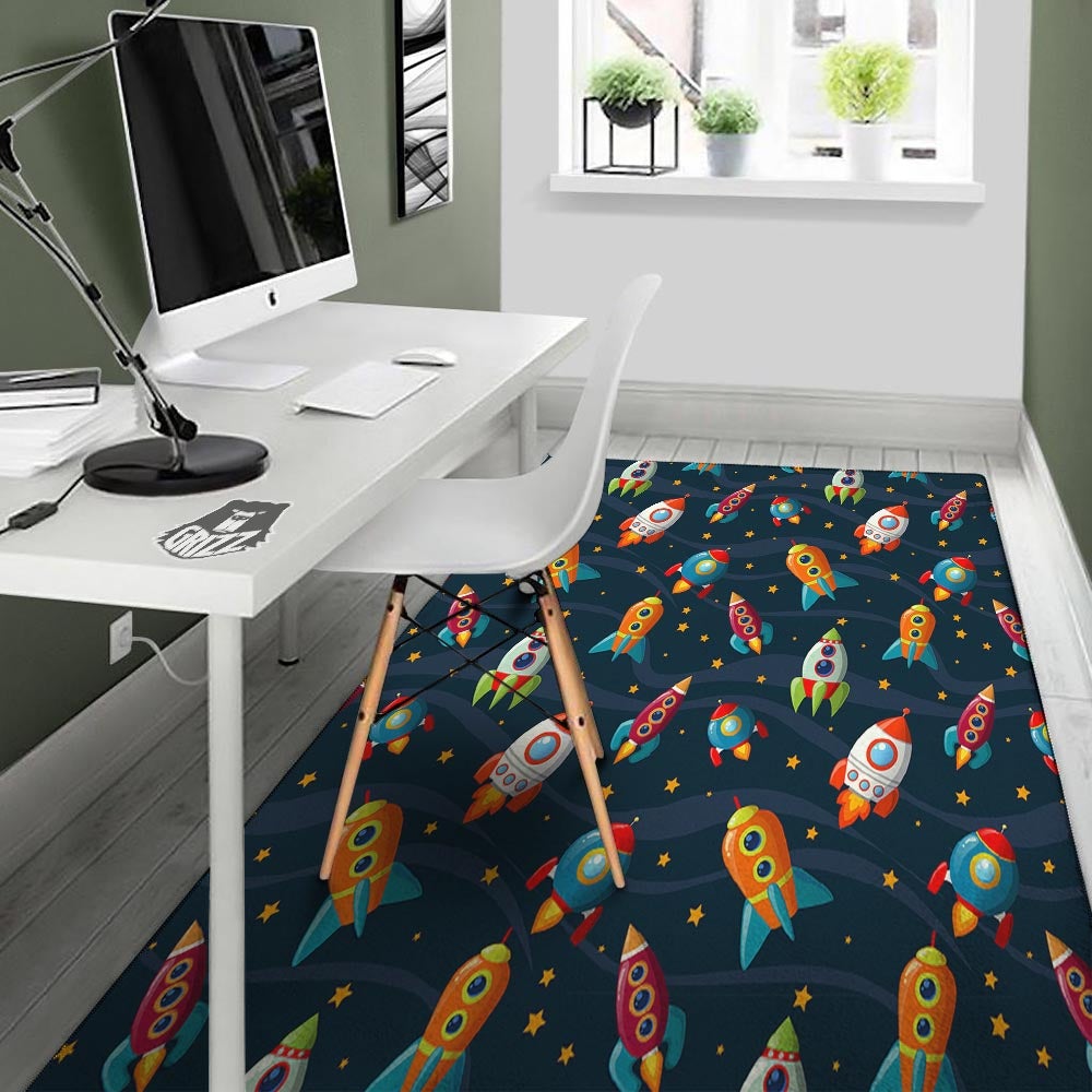 Rockets Space Print Pattern Floor Mat-grizzshop