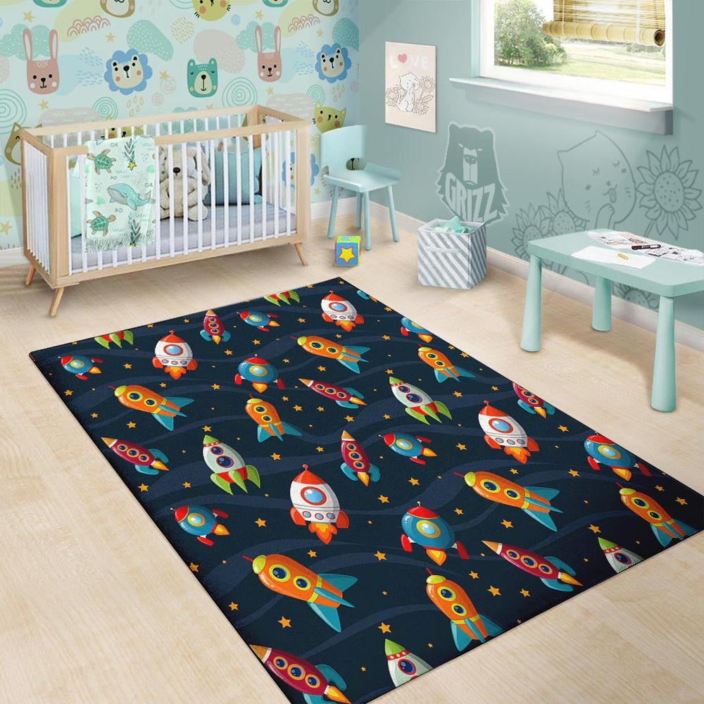 Rockets Space Print Pattern Floor Mat-grizzshop