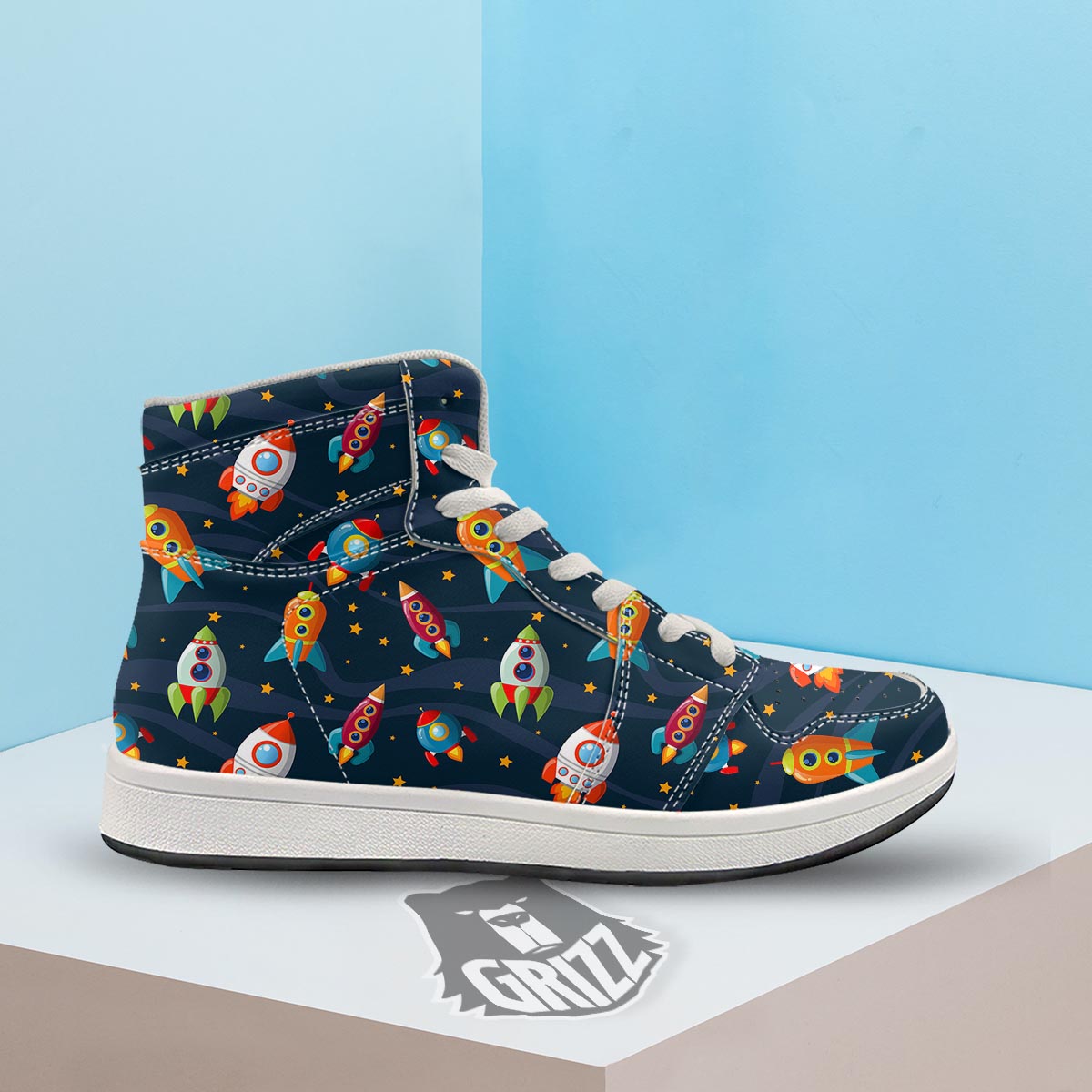 Rockets Space Print Pattern High Top Sneakers-grizzshop