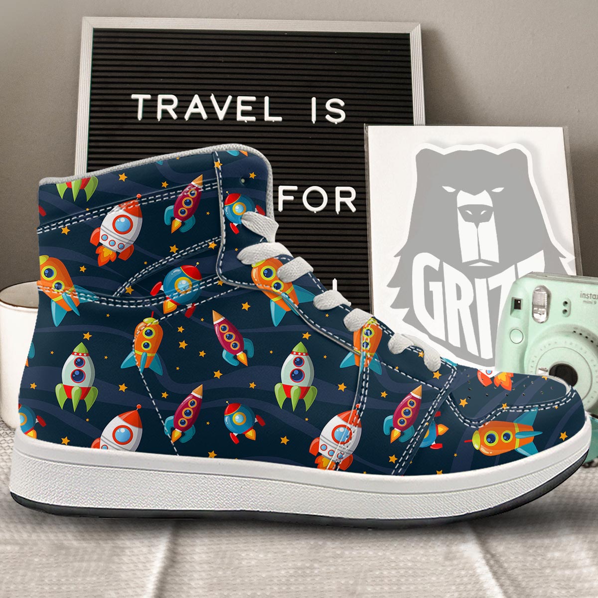 Rockets Space Print Pattern High Top Sneakers-grizzshop