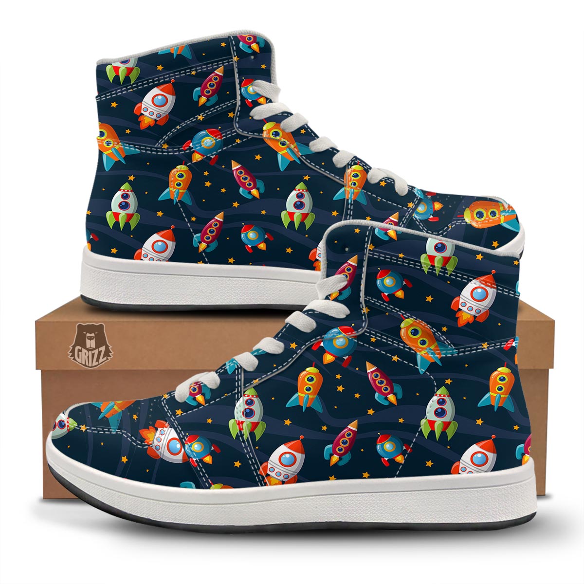 Rockets Space Print Pattern High Top Sneakers-grizzshop
