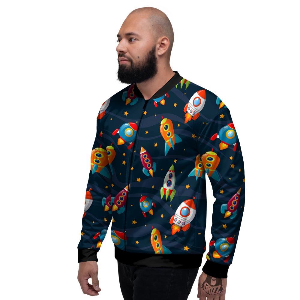 Rockets Space Print Pattern Men's Bomber Jacket-grizzshop