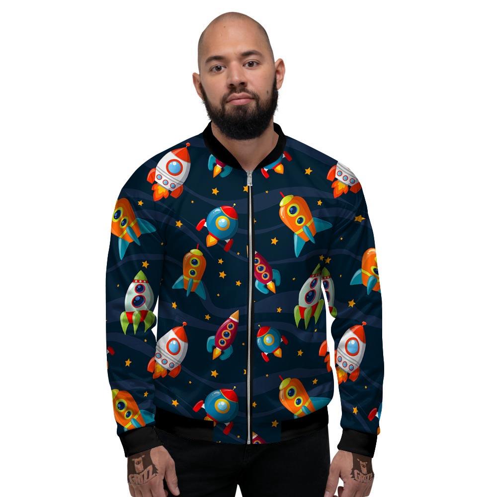 Rockets Space Print Pattern Men's Bomber Jacket-grizzshop