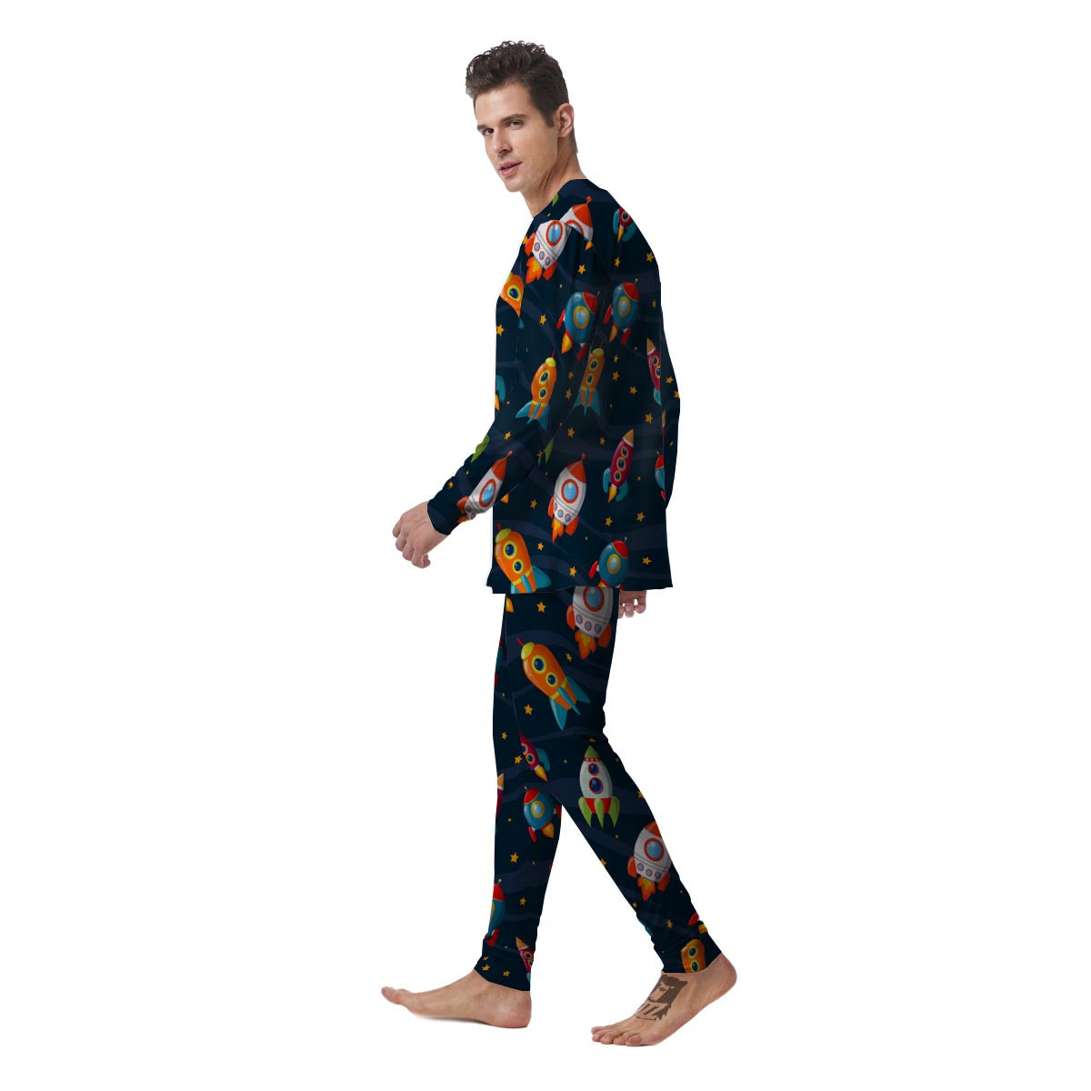 Rockets Space Print Pattern Men's Pajamas-grizzshop